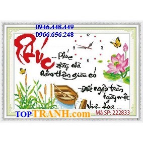Tranh thêu đồng hồ chữ phúc